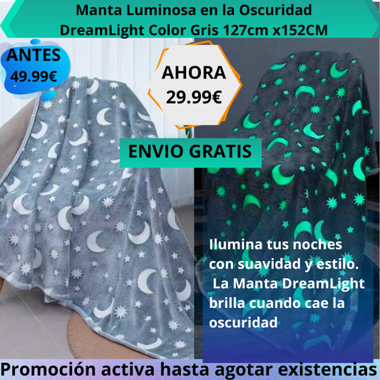 Manta Luminosa en la Oscuridad DreamLight Color Gris 127cm x152CM